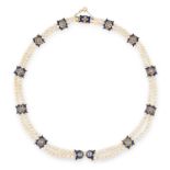 AN ANTIQUE NATURAL PEARL, ENAMEL AND DIAMOND NECKLACE, 19TH CENTURY in 18ct yellow gold, designed as