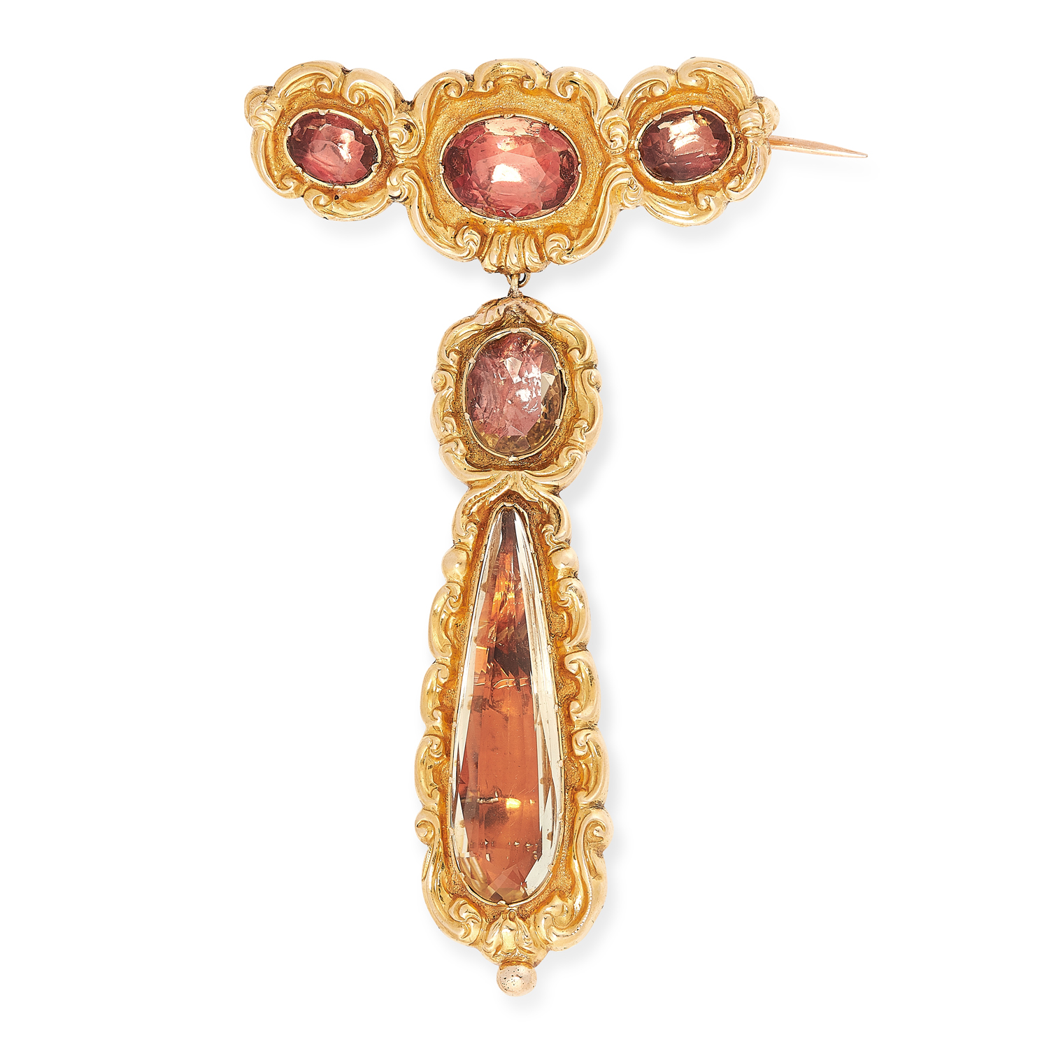 AN ANTIQUE GEORGIAN TOPAZ DEMI PARURE, 19TH CENTURY in high carat yellow gold, each set with oval - Image 2 of 3