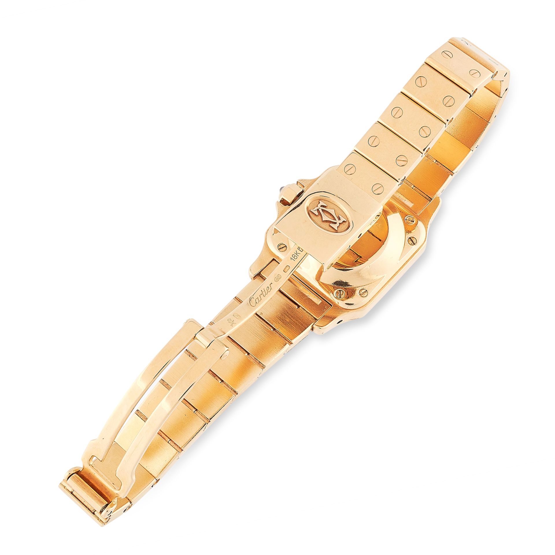 A LADIES DIAMOND SANTOS WRIST WATCH, CARTIER in 18ct yellow gold, with round cut diamond set dial, - Bild 2 aus 3