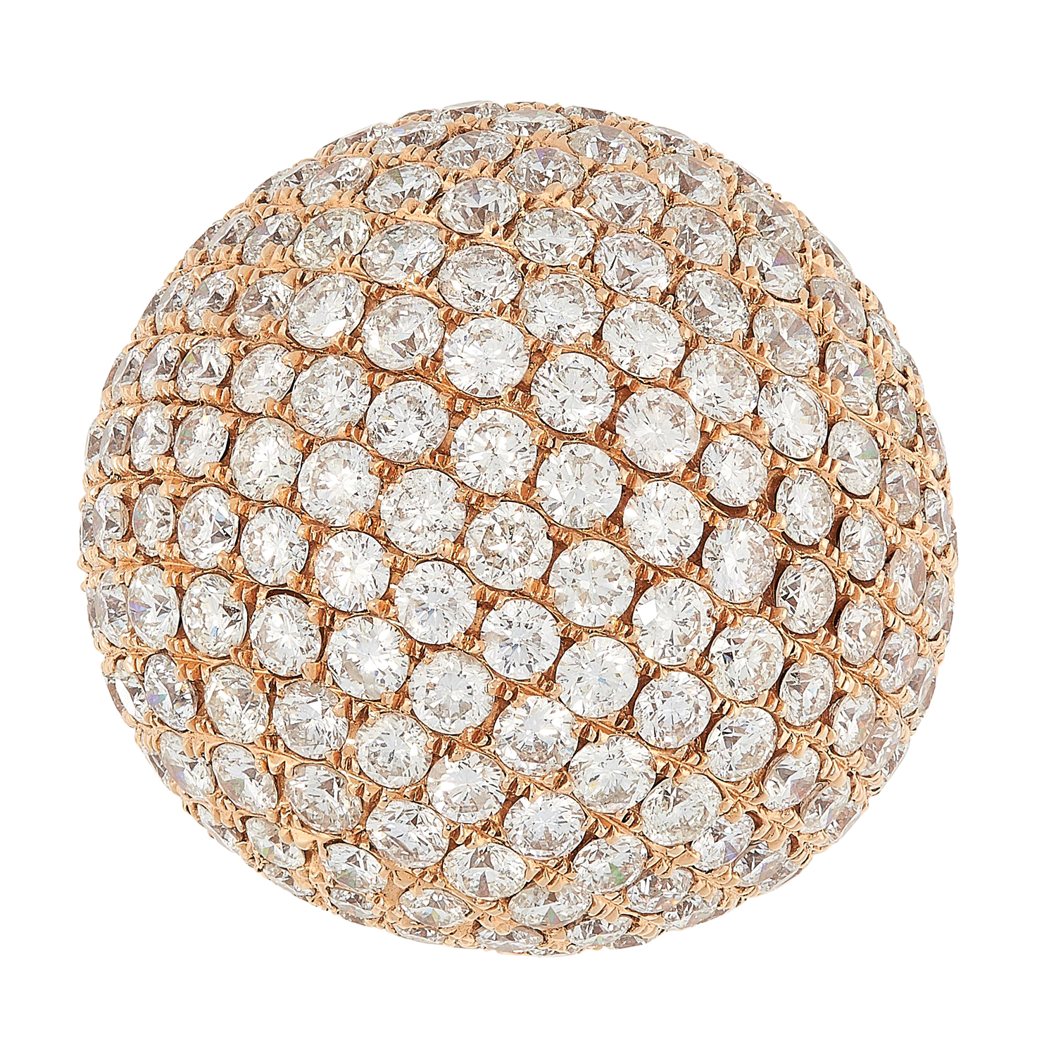 A DIAMOND COCKTAIL RING of bombe design, allover pave set with round cut diamonds totalling 14.0-