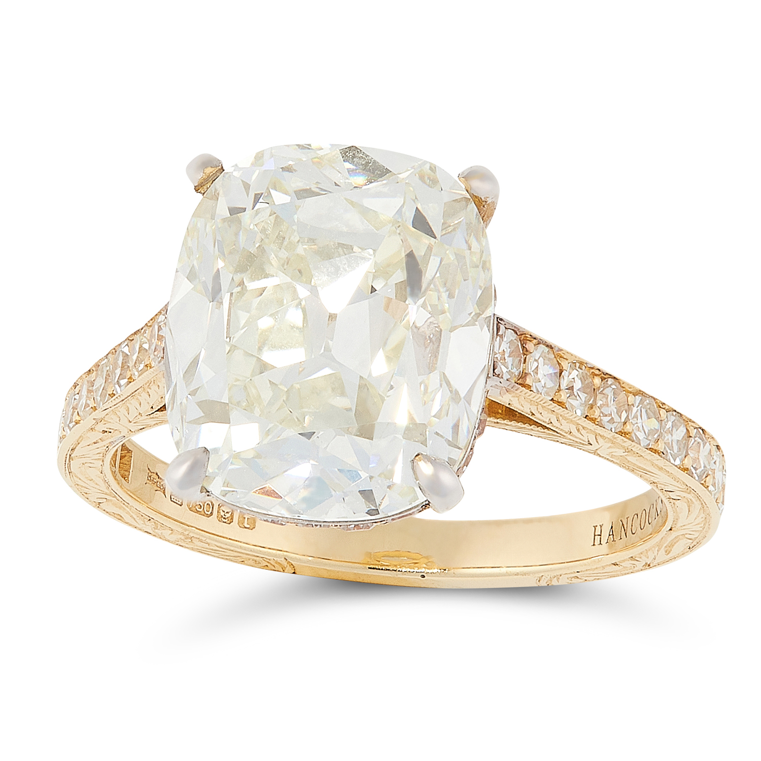 A 5.72 CARAT DIAMOND RING in 18ct yellow gold, claw set with an antique cushion cut diamond of 5. - Image 3 of 3