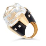 A ROCK CRYSTAL, ENAMEL AND DIAMOND RING, DAVID WEBB in 18ct yellow gold, set with a large rose cut