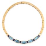 AN AQUAMARINE, BURMA NO HEAT SAPPHIRE AND DIAMOND COLLAR NECKLACE, CIRCA 1980 set with alternating