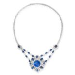 AN IMPORTANT CEYLON NO HEAT SAPPHIRE AND DIAMOND NECKLACE / BROOCH comprising of a necklace jewelled