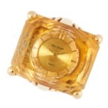 A CITRINE AND GOLD RING WATCH, JAEGER LE COULTRE 1950s in 18ct yellow gold, set with an emerald