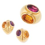 AN AMETHYST AND CITRINE RING AND EARRINGS SUITE, PARTLY BY TIFFANY & CO each set with oval cut