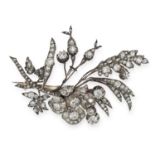 AN ANTIQUE DIAMOND EN TREMBLANT BROOCH, 19TH CENTURY in yellow gold and silver, in foliate design,