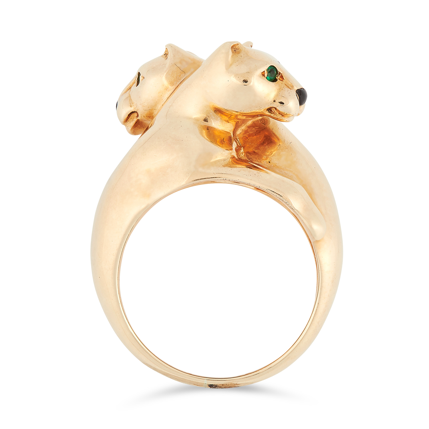 AN EMERALD AND ONYX DOUBLE PANTHER RING, CARTIER in 18ct yellow gold, designed as two interlocking - Image 2 of 2