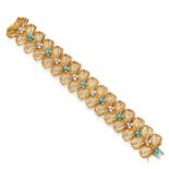 A VINTAGE TURQUOISE AND DIAMOND BRACELET, CARLO WEINGRILL CIRCA 1970 in 18ct yellow gold, the