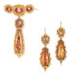 AN ANTIQUE GEORGIAN TOPAZ DEMI PARURE, 19TH CENTURY in high carat yellow gold, each set with oval
