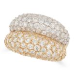 A DIAMOND TWO TONE BOMBE RING designed as a double bombe band, set with round cut diamonds totalling