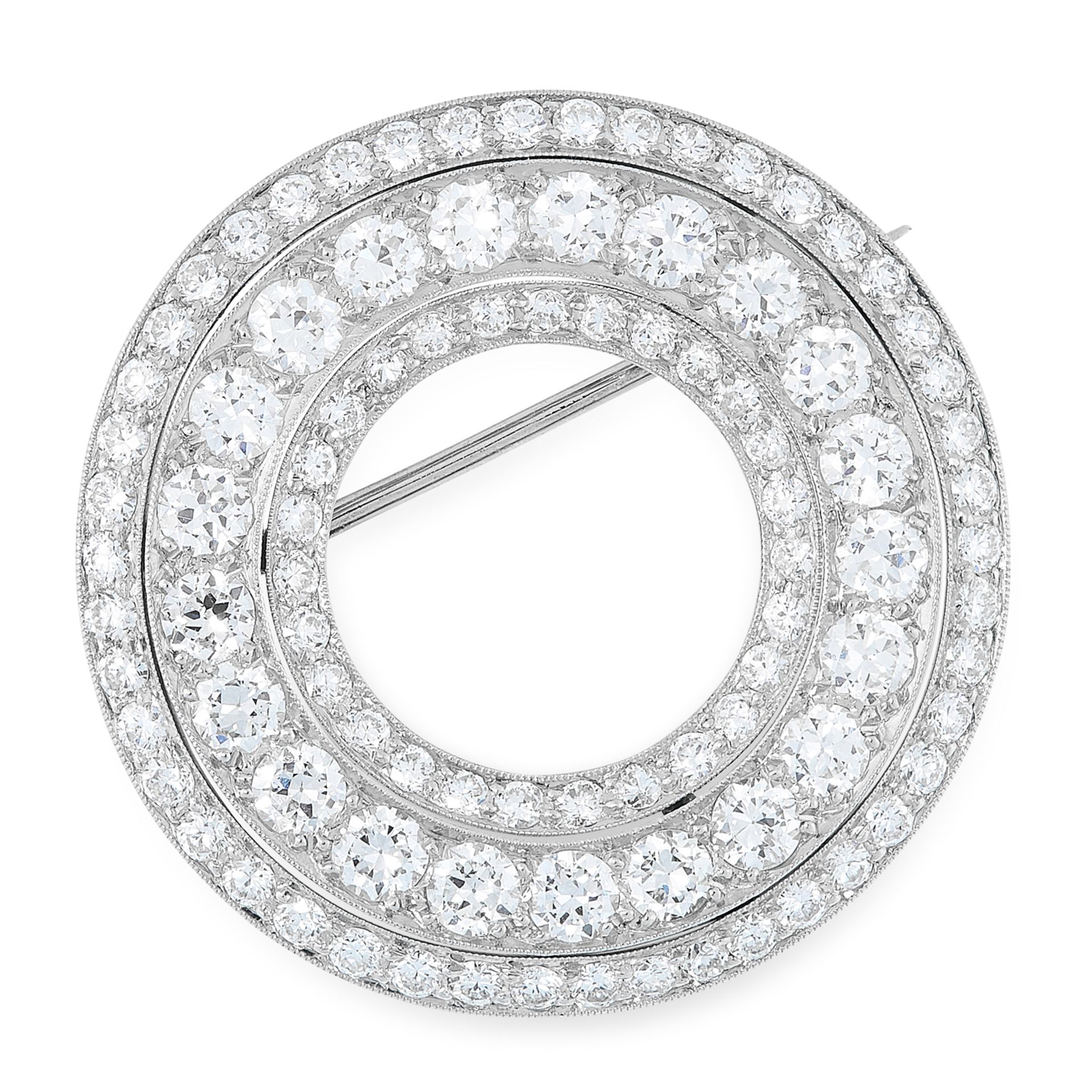 AN ART DECO DIAMOND BROOCH, CARTIER CIRCA 1930 in platinum, designed as an open circle set with