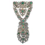 A LARGE ANTIQUE EMERALD AND DIAMOND DEVANT DE CORSAGE BROOCH, SPANISH 18TH CENTURY in high carat