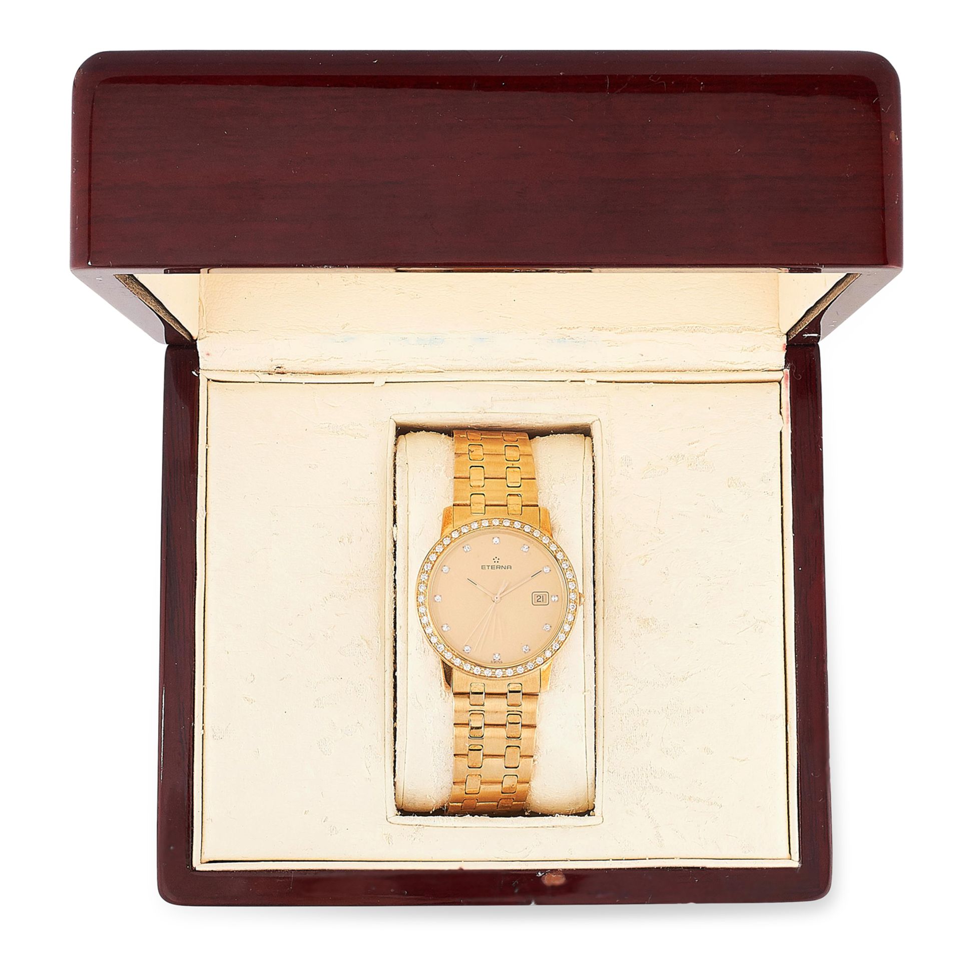 A DIAMOND LADIES WRIST WATCH, ETERNA, CIRCA 1990 in 18ct yellow gold, with round cut diamond set - Bild 4 aus 4