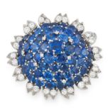 A VINTAGE SAPPHIRE AND DIAMOND BROOCH, CARTIER CIRCA 1960 in 18ct white gold, set with a cluster