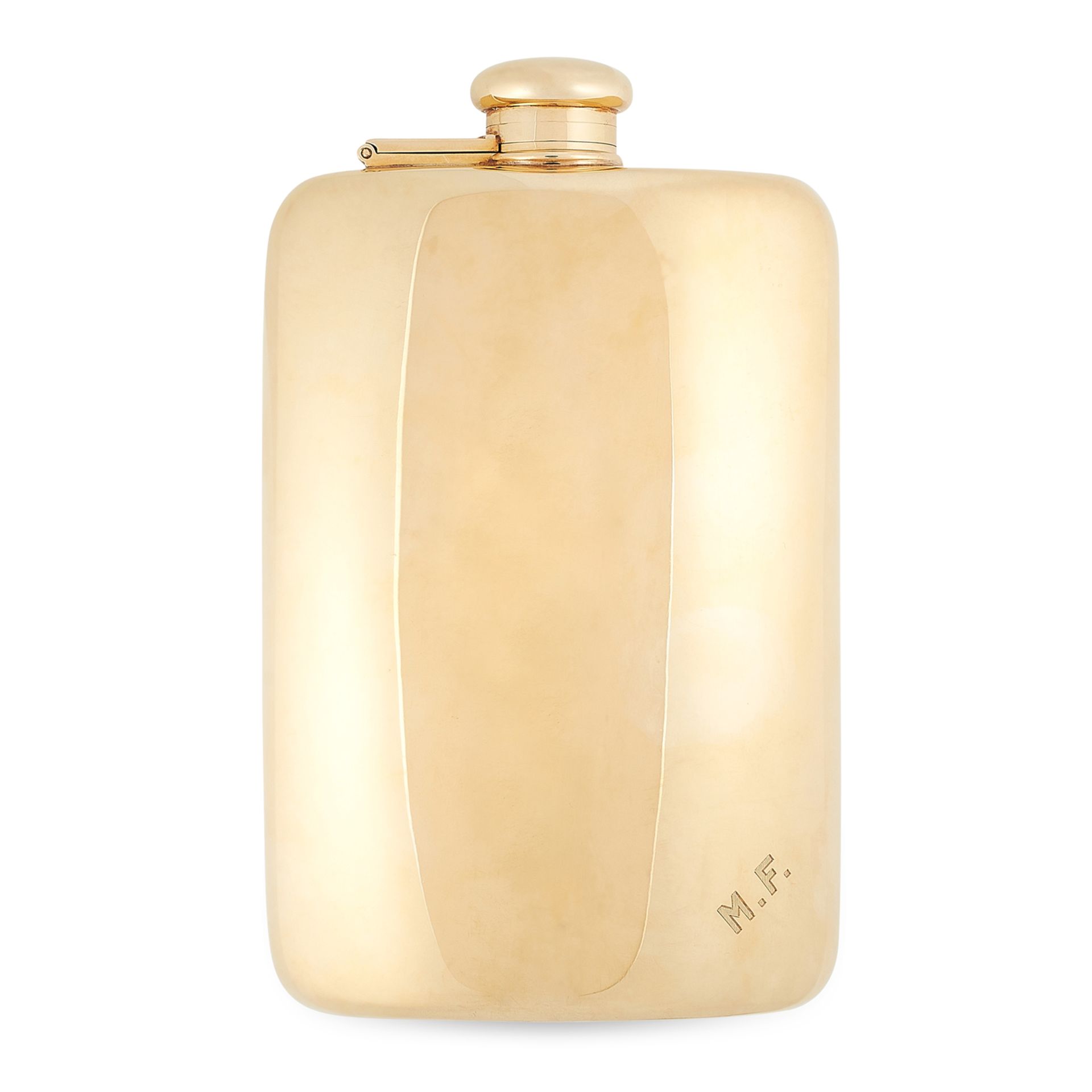 AN AMERICAN ONE PINT HIP FLASK, TIFFANY & CO 1922-47 in 18ct yellow gold, the curved body with