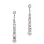 A PAIR OF ART DECO DIAMOND DROP EARRINGS, EARLY 20TH CENTURY in 18ct white gold, each designed as