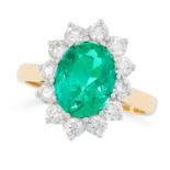 A 3.71 CARAT COLOMBIAN EMERALD AND DIAMOND RING in 18ct yellow and white gold, set with an oval