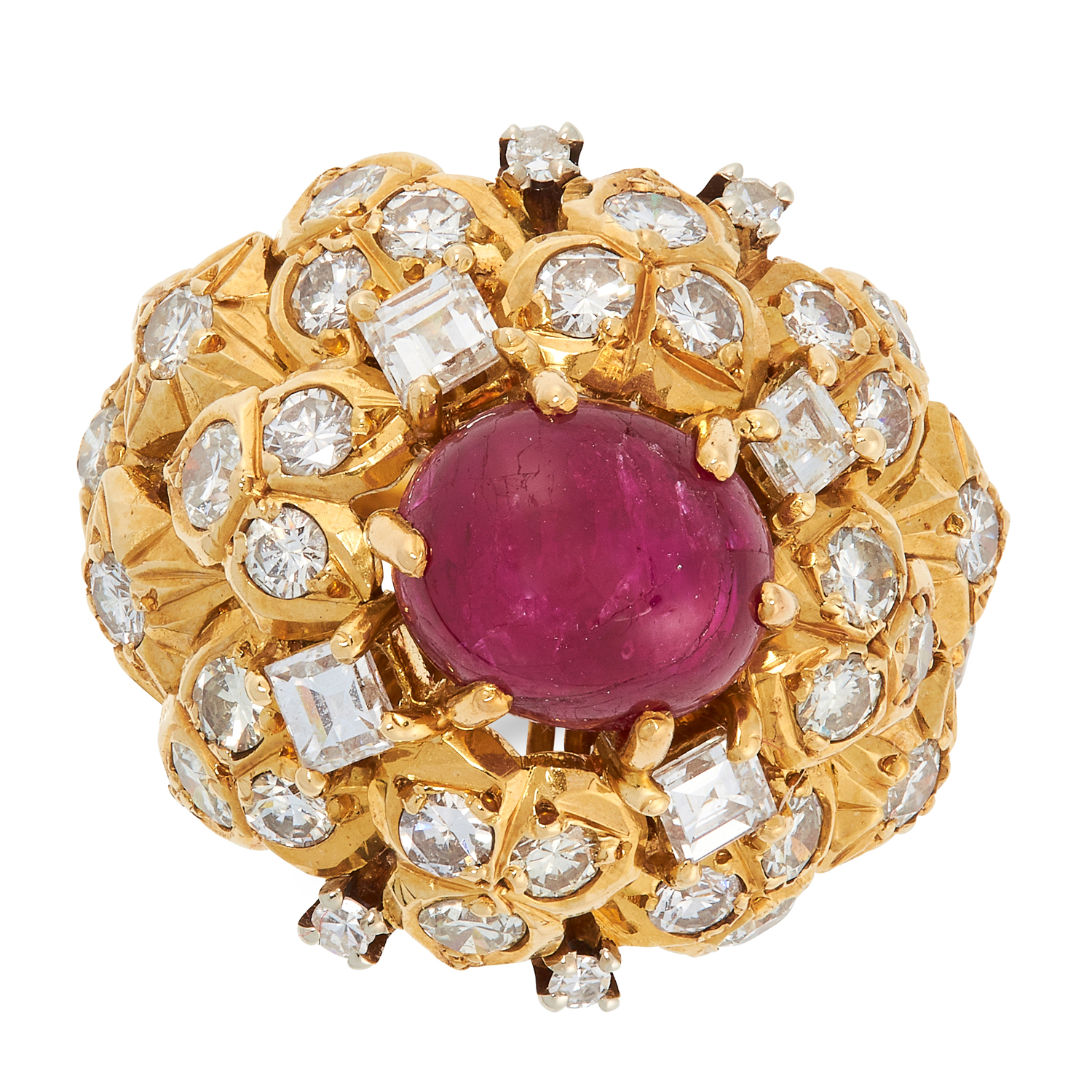 A VINTAGE RUBY AND DIAMOND RING, BEN ROSENFELD 1974 in 18ct yellow gold, set with an oval cabochon - Image 2 of 2