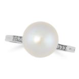 A NATURAL PEARL AND DIAMOND RING, RENE BOIVIN in platinum, set with a pearl of 8.7mm between