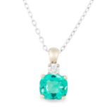 A 1.09 CARAT COLOMBIAN EMERALD AND DIAMOND PENDANT AND CHAIN set with a cushion cut emerald of 1.