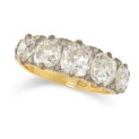AN ANTIQUE FIVE STONE DIAMOND RING, LATE 19TH CENTURY in 18ct yellow gold, set with five old cut