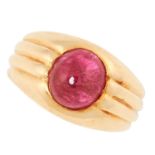 A RUBY RING, RENE BOIVIN CIRCA 1950 in 18ct yellow gold, set with a cabochon ruby on a reeded shank,