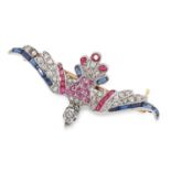 AN ANTIQUE AMERICAN RUBY, SAPPHIRE AND DIAMOND BIRD BROOCH / PENDANT, TIFFANY & CO EARLY 20TH