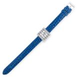 A LADIES DIAMOND ICE CUBE WATCH, CHOPARD the bezel set with round cut diamonds and on a blue leather