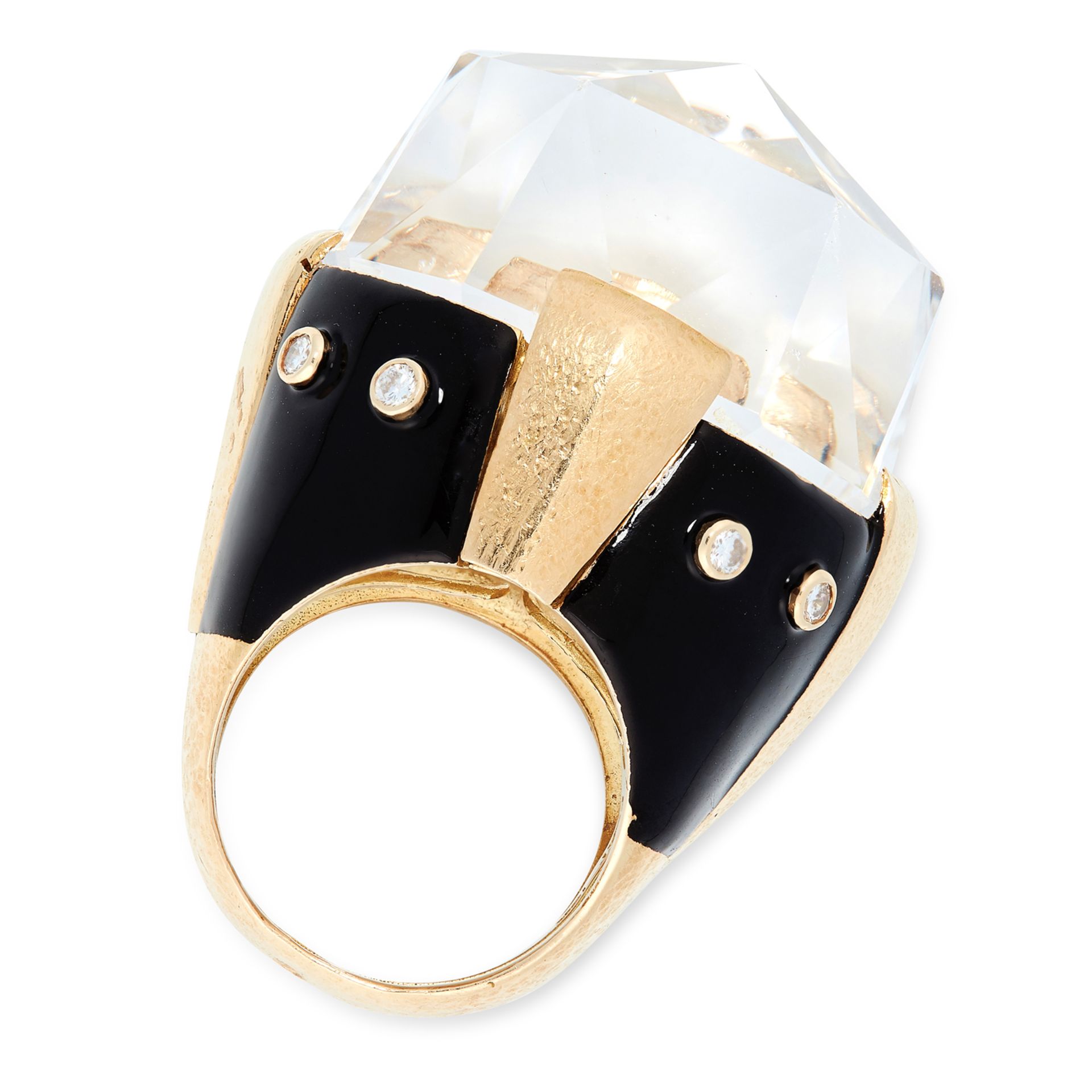 A ROCK CRYSTAL, ENAMEL AND DIAMOND RING, DAVID WEBB in 18ct yellow gold, set with a large rose cut - Bild 3 aus 3