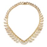 A VINTAGE DIAMOND NECKLACE, BOUCHERON in 18ct yellow gold, formed of a collar of graduated feather