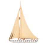 A DIAMOND YACHT BROOCH, CHAUMET 1940s, in 18ct gold, designed as a yacht with two open sails, the