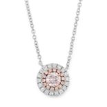 A PINK AND WHITE DIAMOND PENDANT comprising of a cluster of white and pink round cut diamonds with a