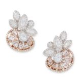 A PAIR OF DIAMOND EARRINGS in foliate motif, set with round, marquise, pear and rose cut diamonds