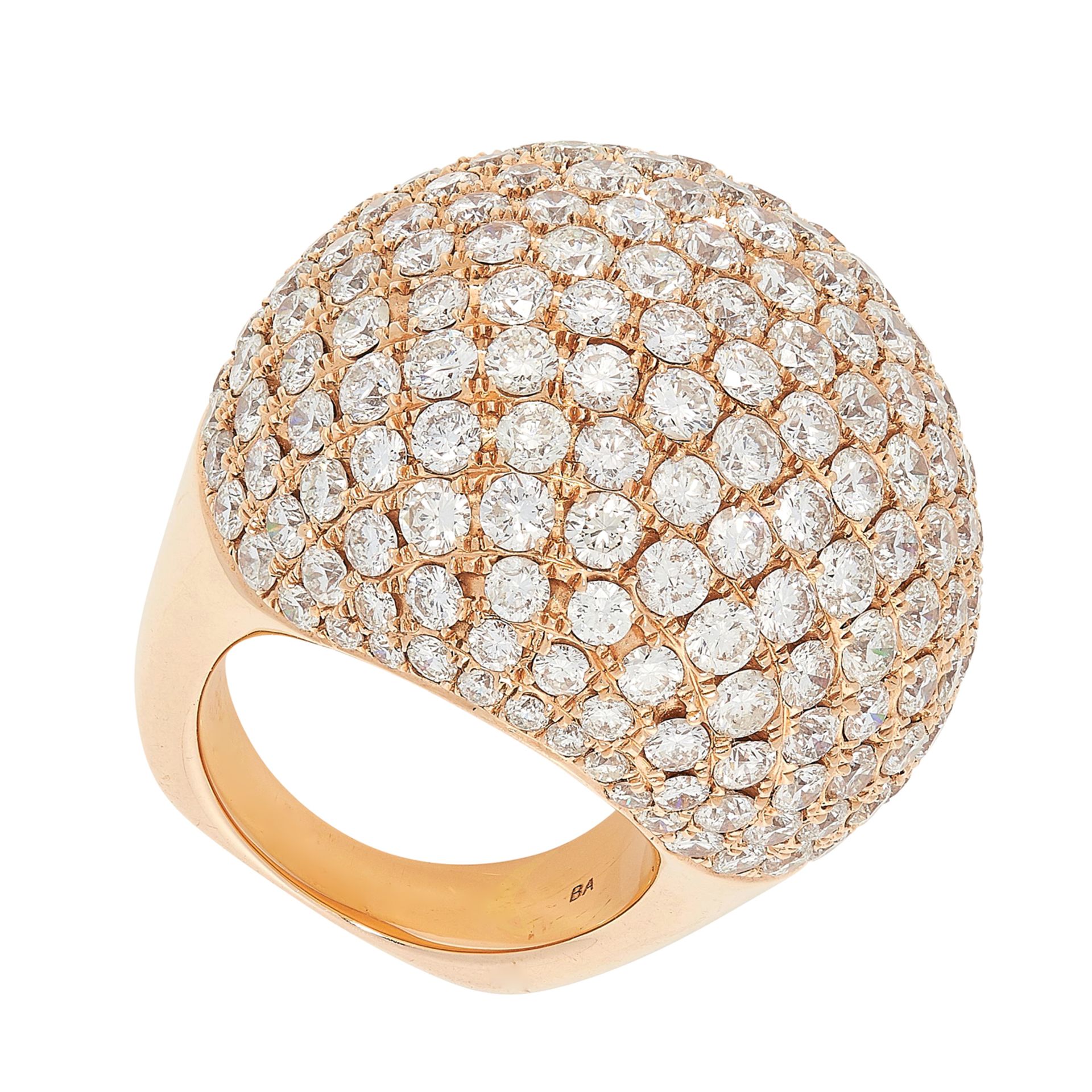 A DIAMOND COCKTAIL RING of bombe design, allover pave set with round cut diamonds totalling 14.0- - Bild 2 aus 2