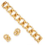A VINTAGE DIAMOND BRACELET AND CLIP EARRINGS SUITE, 1960s in high carat yellow gold, comprising a