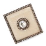 AN ANTIQUE DIAMOND AND ENAMEL BROOCH, FABERGE in yellow gold and silver, of rectangular form, the