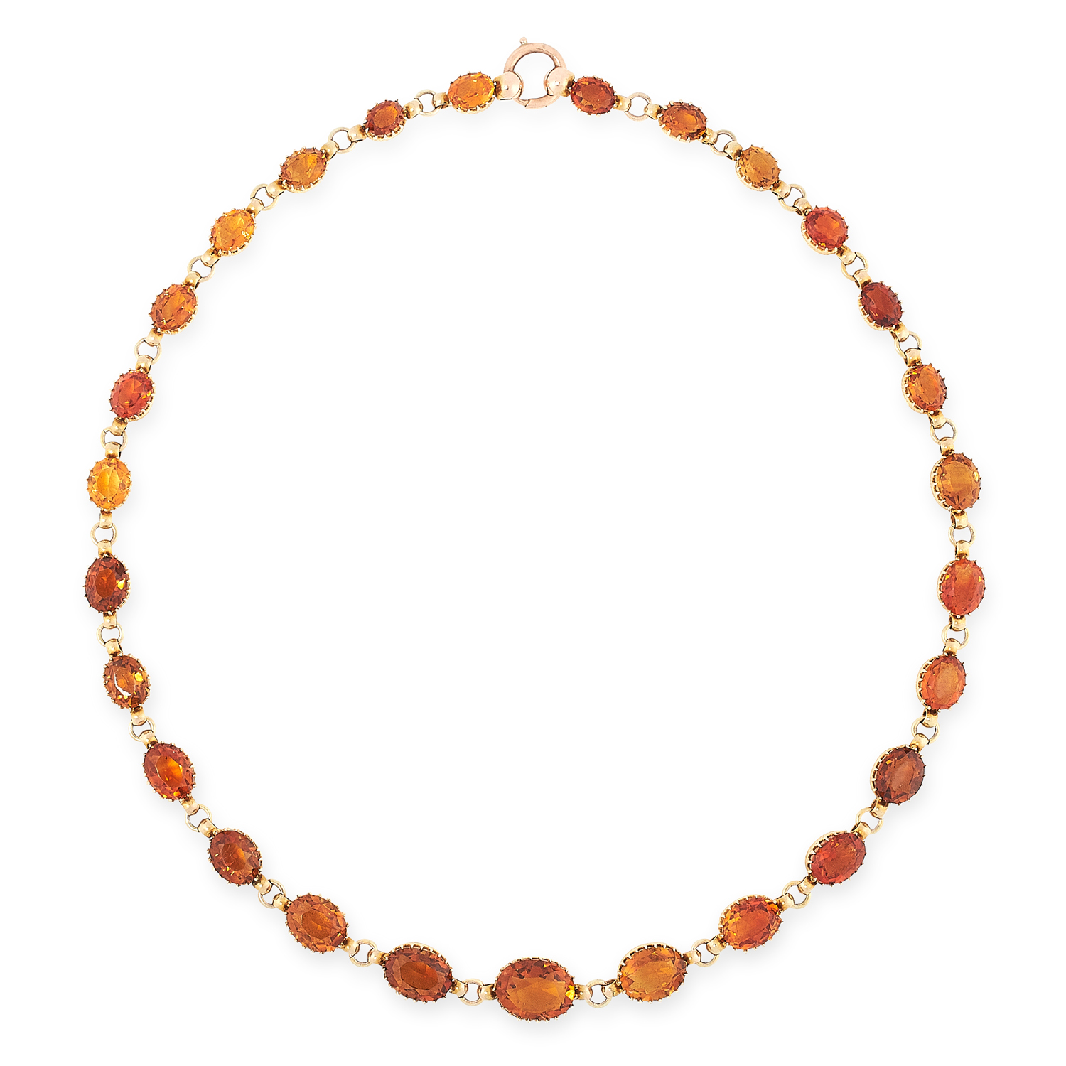AN ANTIQUE CITRINE RIVIERE NECKLACE in yellow gold, comprising a row of twenty-seven graduated