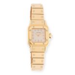 A LADIES DIAMOND SANTOS WRIST WATCH, CARTIER in 18ct yellow gold, with round cut diamond set dial,