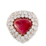 A BURMA NO HEAT 22.00 CARAT RUBY AND DIAMOND HEART BROOCH / PENDANT, VAN CLEEF AND ARPELS in 18ct