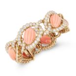 A VINTAGE CORAL AND DIAMOND BRACELET, VAN CLEEF & ARPELS CIRCA 1955 in 18ct yellow gold, formed of