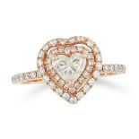 A HEART SHAPED DIAMOND RING set with a central heart cut diamond of 0.70 carats in a double halo