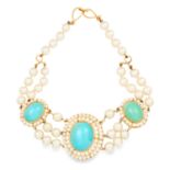 TURQUOISE AND PEARL EARRINGS AND NECKLACE SUITE se