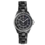 A LADIES J12 WATCH, CHANEL in black ceramic, with