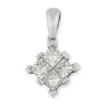 A DIAMOND CLUSTER PENDANT set with a cluster of fo
