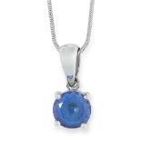 A TANZANITE PENDANT AND CHAIN set with a round cut