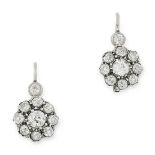 A PAIR OF ANTIQUE DIAMOND CLUSTER EARRINGS in yell