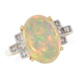 AN OPAL AND DIAMOND DRESS RING set with a cabochon