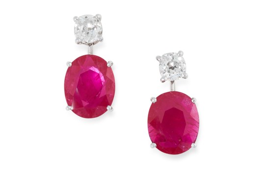 A PAIR OF RUBY AND DIAMOND EARRINGS in high carat