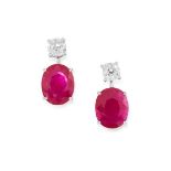 A PAIR OF RUBY AND DIAMOND EARRINGS in high carat